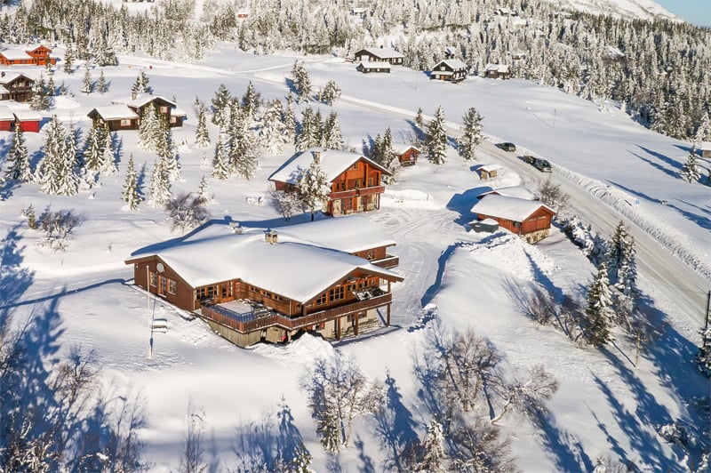 Solstua Lifjell – oversiktsbilde fra drone om vinteren