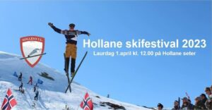 Hollane skifestival plakat med bilde av mann som hopper på ski