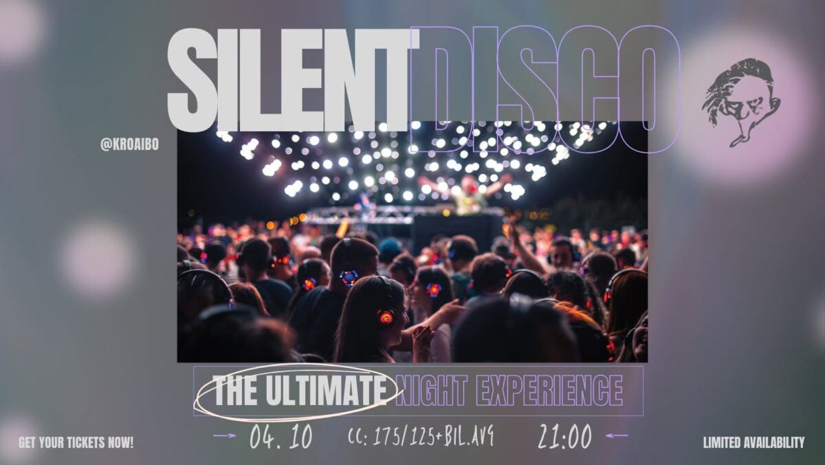 Silent disco med fargerike lys og dansende publikum, den ultimate nattopplevelsen. Billetter tilgjengelig nå.