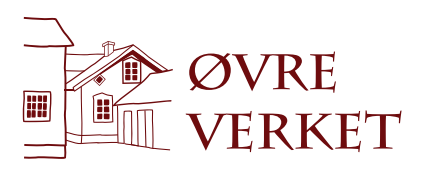 Øvre Verket logo med tegning av tradisjonell norsk bygning i rød farge.