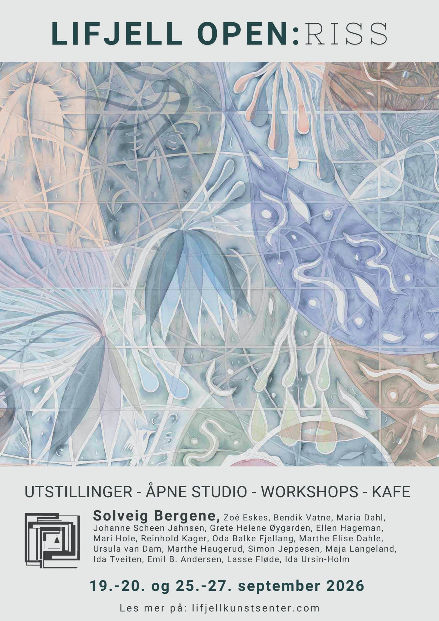 Alt-tekst: Takket være Lifjell Open: Riss, presenteres kunstutstillinger, workshops og åpne studioer 19.-20. og 25.-27. september 2026.